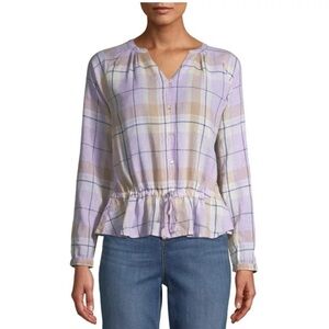 Time and Tru Plaid Button Blouse